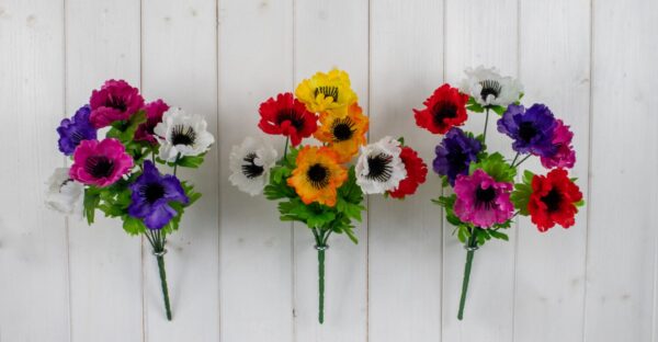 Mixed Color Faux Anemone Flower Bush