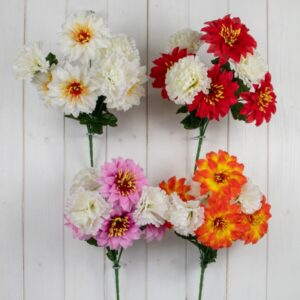 Mixed Color Faux Zinnia and Carnation Flower Bush