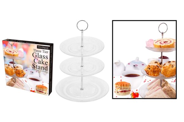 Modena Three-Level Glass Cake Stand - Dimensions: 15 x 18 x 20 cm