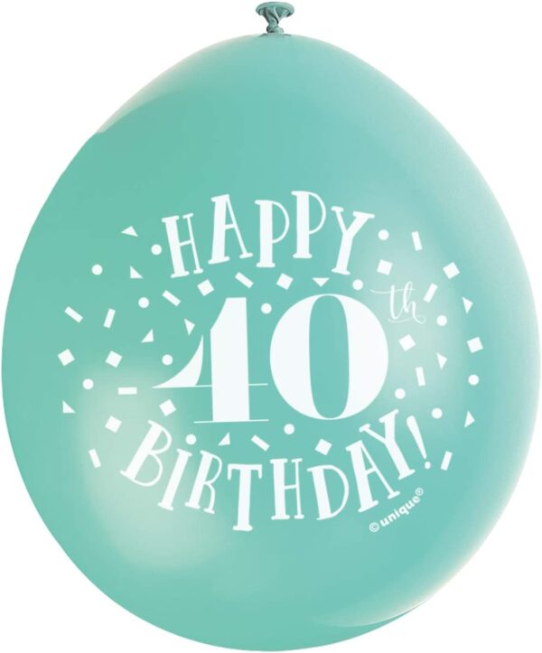 Multicolor Latex Balloons - Happy 40th Birthday, Pack of 10