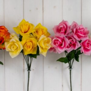 Multicolored Artificial/Faux Garden Rose Bush