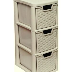 Mushroom-Colored Medium Rattan Tower Storage Unit with 3 Plastic Drawers