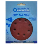 NATIONAL ABRASIVES 125MM RED ALUMINUM OXIDE SANDING DISCS, ASSORTED GRIT, PACK OF 6