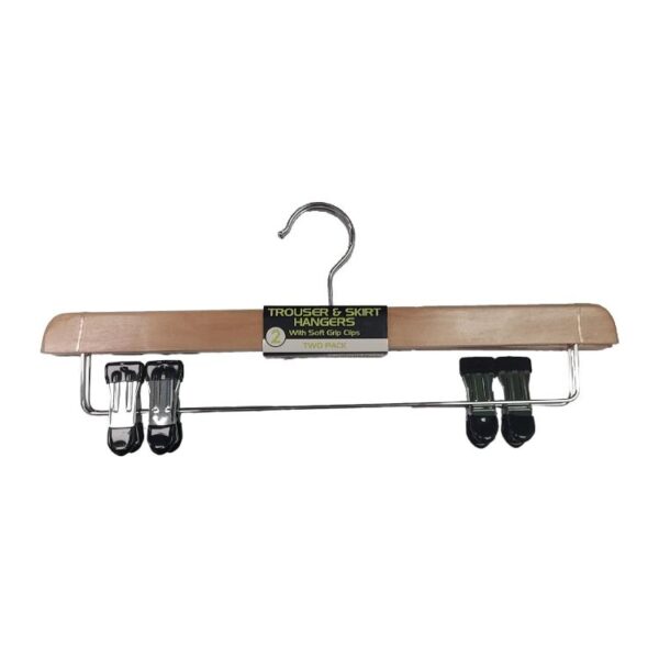 Orwell Wooden Pants and Skirt Hanger with Soft Grip Clips, Set of 2