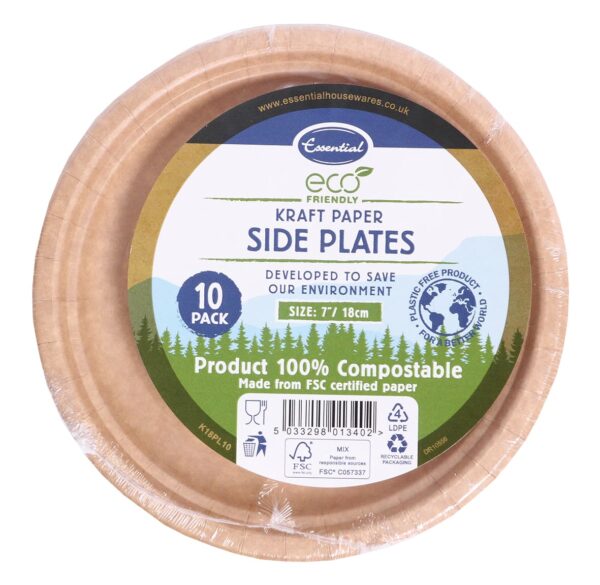 Pack of 10 Compostable 18cm Kraft Plates