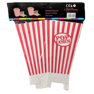 Pack of 10 Red and White Popcorn Boxes for Birthday Parties
