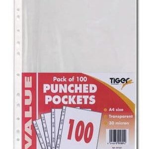 Pack of 100 A4 Transparent Punched Sleeves