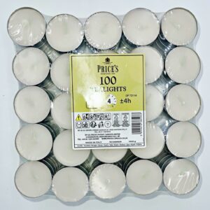 Pack of 100 Prices Tea Light Candles with 4-Hour Burn Time