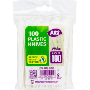 Pack of 100 White Plastic Knives by PPS