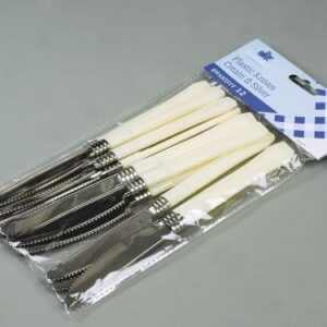 Pack of 12 Cream and Silver Luxury Plastic Cutlery Knives