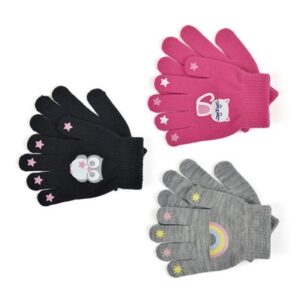 Pack of 12 Girls' Thermal Magic Gloves with Rubber Print