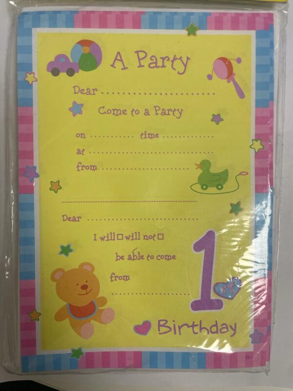 Pack of 20 First Birthday Party Invitation Cards