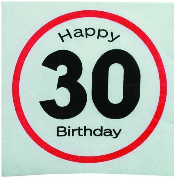 Pack of 20 Happy Birthday Paper Napkins, 30th Birthday Theme