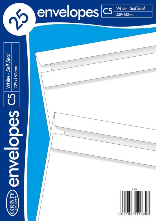 Pack of 25 County C5 White Self-Seal Envelopes