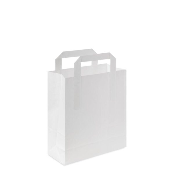 Pack of 250 Small White Kraft Paper Carrier Bags with Handles
