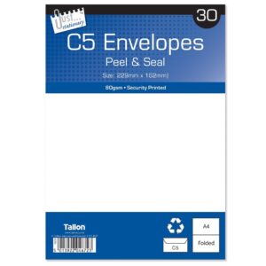 Pack of 30 C5 White Peel & Seal Envelopes by Just Stationery