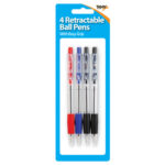 Pack of 4 Tiger Retractable Ballpoint Pens with Grip