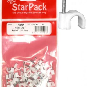 Pack of 40 Round White Cable Clips, 7mm