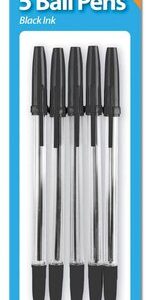 Pack of 5 Black Ballpoint Pens with Hanging Display