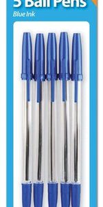 Pack of 5 Blue Ballpoint Pens with Hangable Packaging