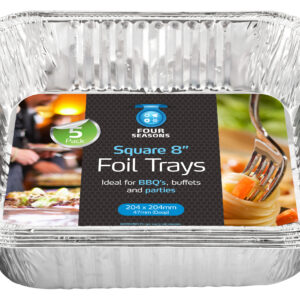 Pack of 5 Eight-Inch Silver Square Foil Trays by Four Seasons