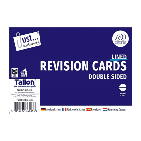 Pack of 50 Double-Sided Revision Cards by Just Stationery