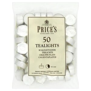 Pack of 50 White Tealight Candles, 4-Hour Burn Time