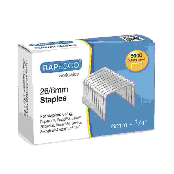 Pack of 5000 Rapesco Galvanised 26mm/6mm Staples