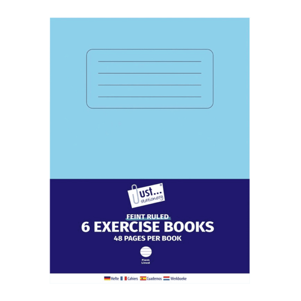 Pack of 6 Just Stationery Exercise Books, 48 Pages Each, Feint Ruled