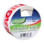 Pack of 6 Ultratape Fragile Red on White Tape 48mm x 66m