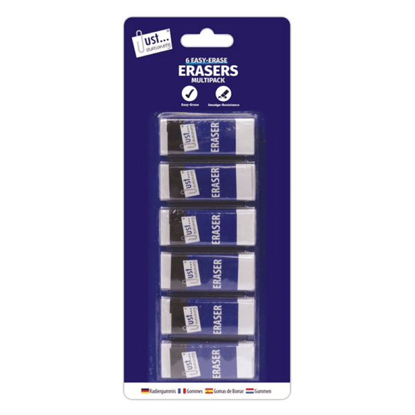 Pack of 6 White Erasers by Just Stationery