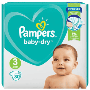 Pampers Baby-Dry Diapers, Size 3, for 6-10 kg (13-22 lbs) Infants, Pack of 30