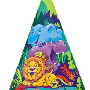 Party Hats Featuring 8 Smiling Safari Wild Animals