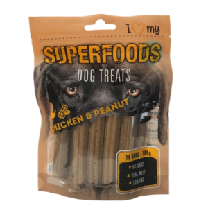 Pet Dog Treats Superfoods Chicken & Peanut 100g 77077" likely refers to a specific product designed for dogs. These treats are made with chicken and peanut, which are...