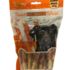 Pet Dog Treats Twist Chicken Wraps 320g" likely refers to a package of dog treats that are made by wrapping chicken around a chewable stick or twist. The product weighs 320...