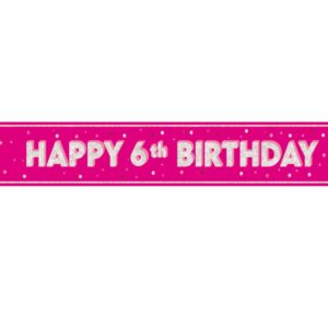 Pink Floral Prism 6th Birthday Party Banner - 9ft by Unique Party