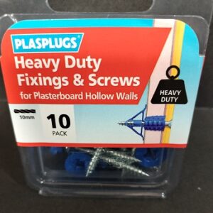 PLASPLUGS High-Strength Plasterboard Anchors & Screws Pack of 10