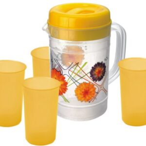 Plastic Pitcher with Lid and Four Glasses