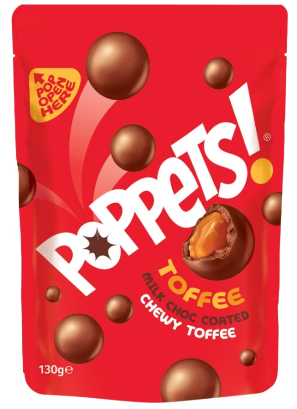 Poppets! 130g Bag of Chewy Toffee Covered in Milk Chocolate