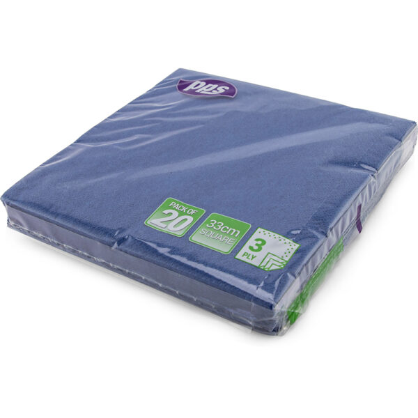 PPS 3-Ply Napkins, 33cm x 33cm, Pack of 20 - Dark Blue