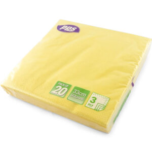 PPS 3-Ply Napkins, Light Yellow, 33cm x 33cm, Pack of 20