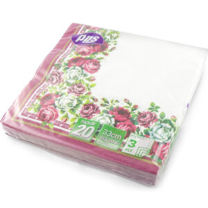 PPS 3-Ply Napkins with Red Rose Border, 33cm x 33cm, Pack of 20