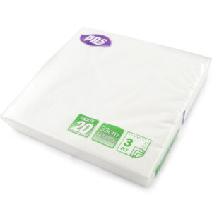 PPS 3-Ply White Paper Napkins, 33cm x 33cm, Pack of 20