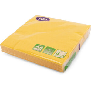 PPS 3-Ply Yellow Napkins, 33cm x 33cm, Pack of 20