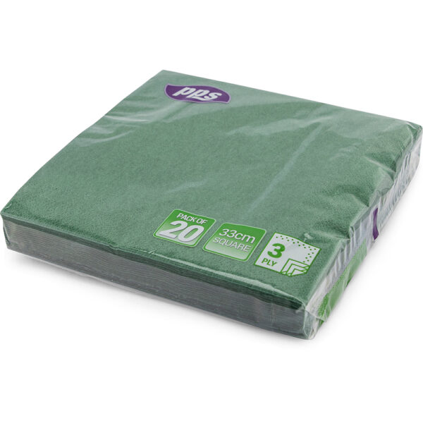 PPS Green 3-Ply Napkins, 33cm x 33cm, Pack of 20