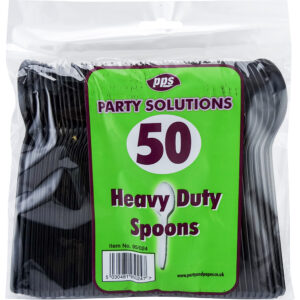 PPS Heavy Duty Black Plastic Spoons, Pack of 50