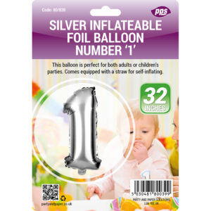 PPS Large 82 cm Silver Standing Number 1 Foil Balloon