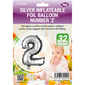 PPS Large Silver Foil Number 2 Balloon - 82 cm