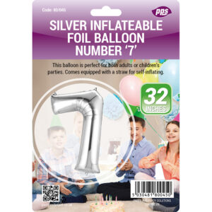 PPS Large Silver Foil Number 7 Balloon, 82 cm - Standing