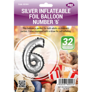 PPS Large Silver Standing Foil Balloon Number 6 - 82 cm